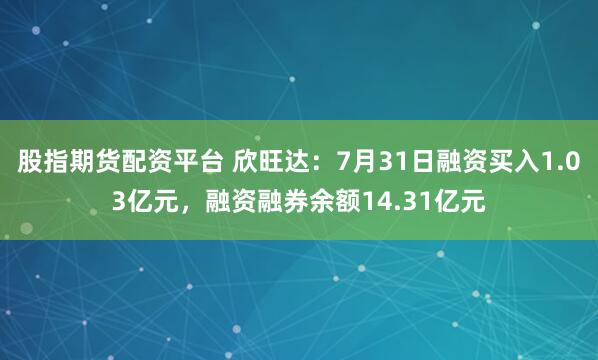 股指期货配资平台 欣旺达：7月31日融资买入1.03亿元，融资融券余额14.31亿元